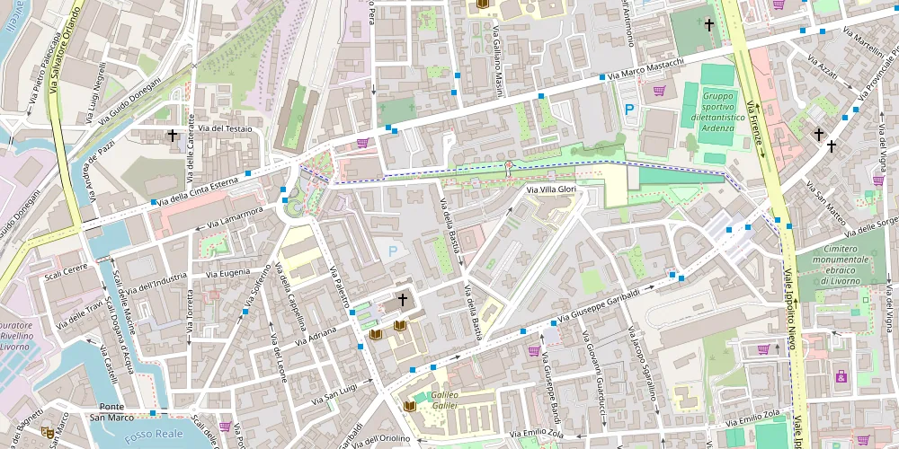 Mappa di Via della Bastia 85 a Livorno, tra la Cinta Esterna e Via Giuseppe Garibaldi