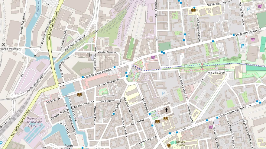 Mappa della zona di Via della Bastia 85 a Livorno, dove si trova lo studio Koral